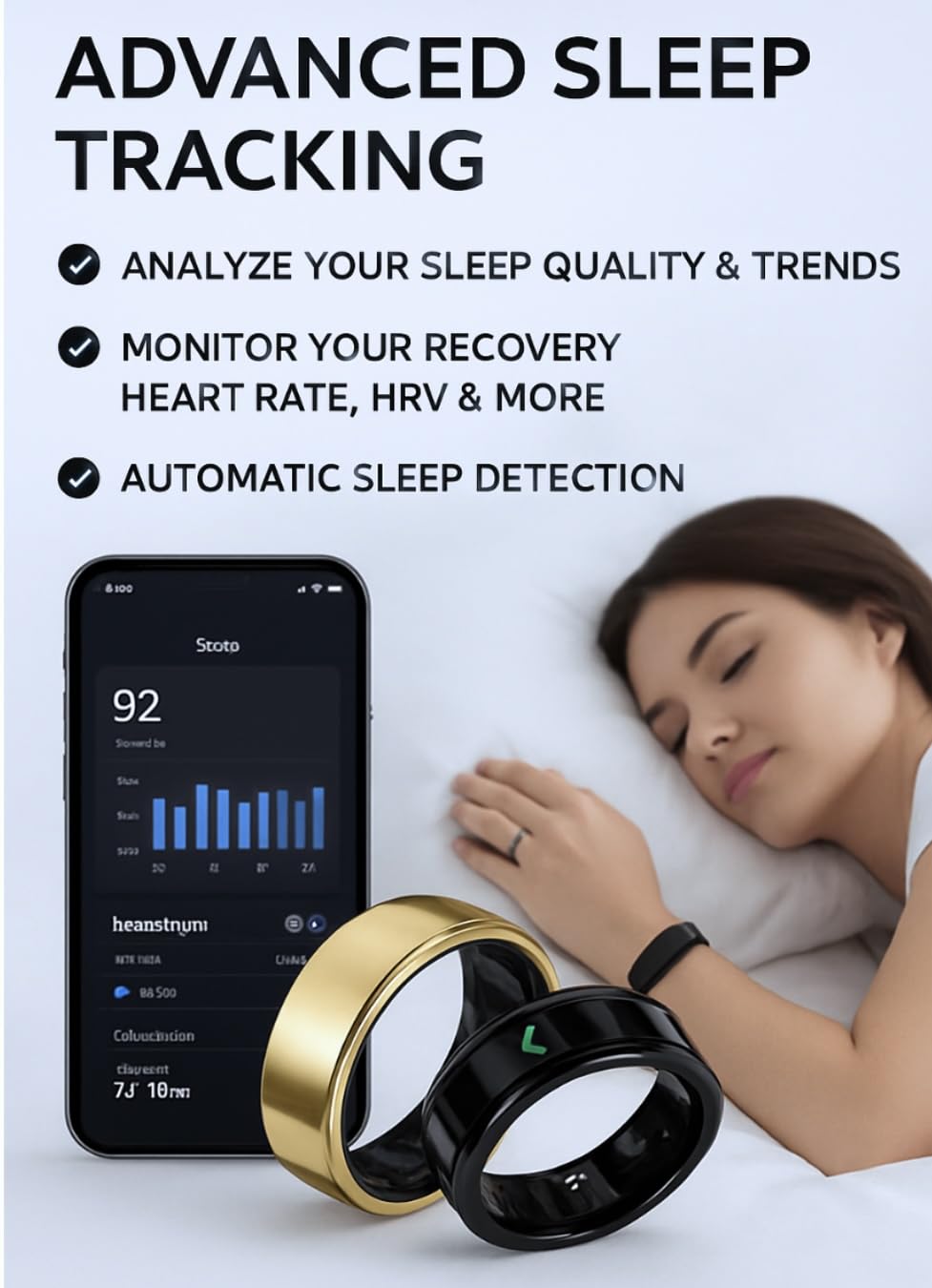 X-SKY Smart Ring Fitness Tracker with Heart Rate, SpO2, Sleep & Stress Monitor, 5ATM Waterproof, Bluetooth 5.2, Steps, Calories & Activity Tracking, Skin Temperature, Touch Control, 33+ Languages