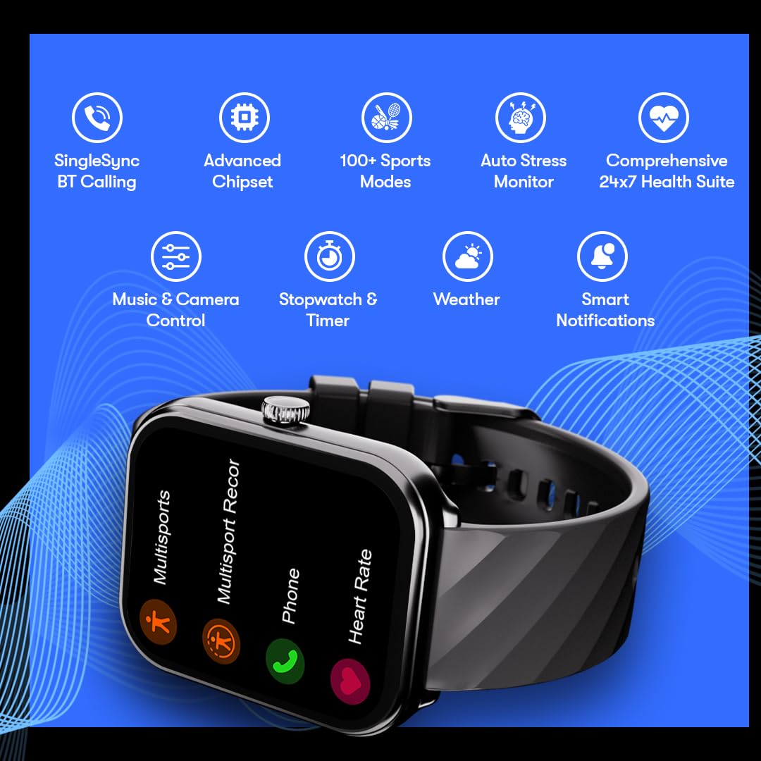 Fastrack Limitless Glide X 1.83" Smart Watch with Ultra UV HD Display, SpO2, Heart Rate & Sleep Tracking, Bluetooth Calling, 100+ Sports Modes, 5-Day Battery, Smartwatch for Men & Women (Black)