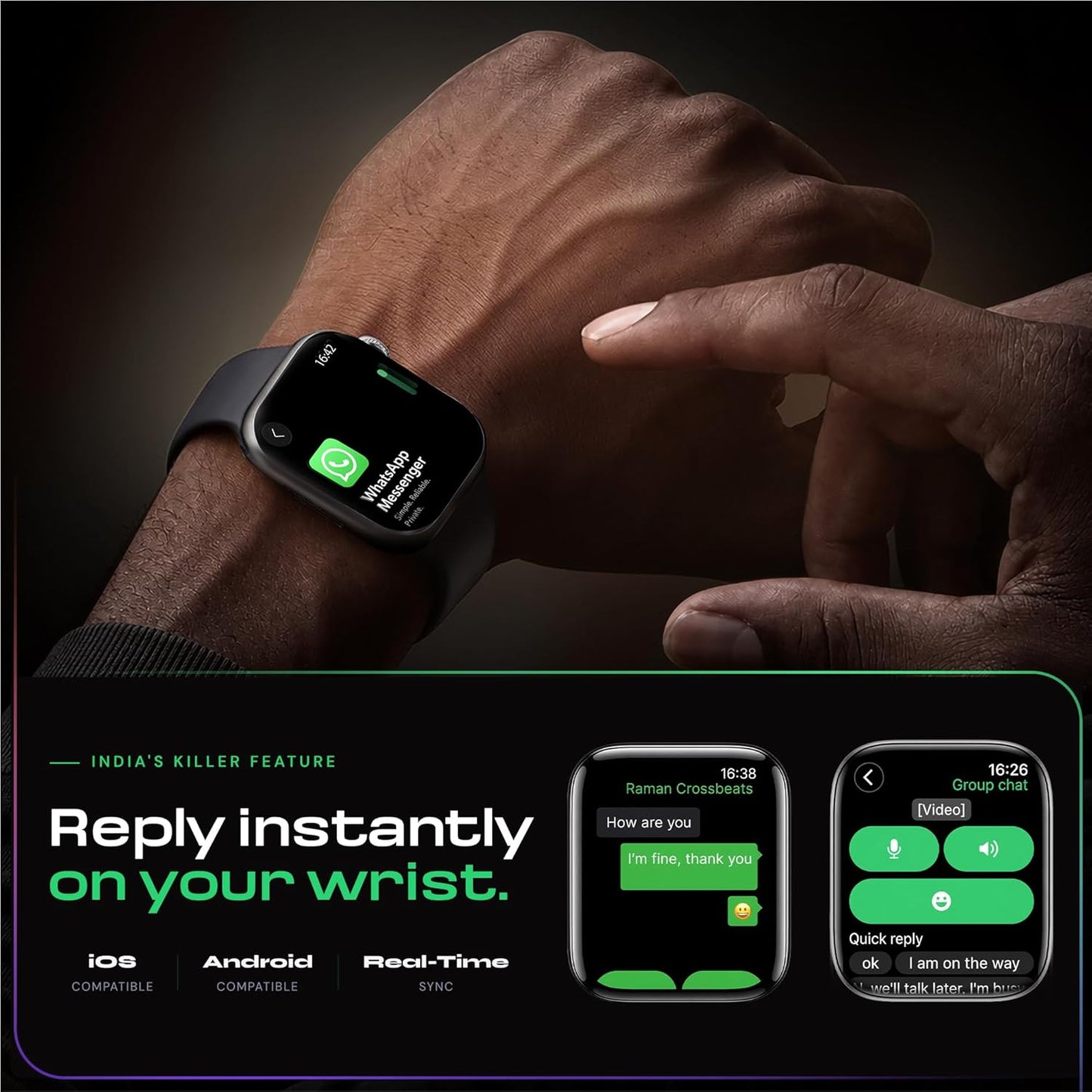 CrossBeats Nexus Pro Smart Watch for Man with Whatsapp & AI ChatGPT | 2.08" AMOLED 120Hz | 7-Day Battery | BP SpO2 Heart Sleep | NFC Compass Voice Recorder | Video Watch Face | iOS Android (Black)