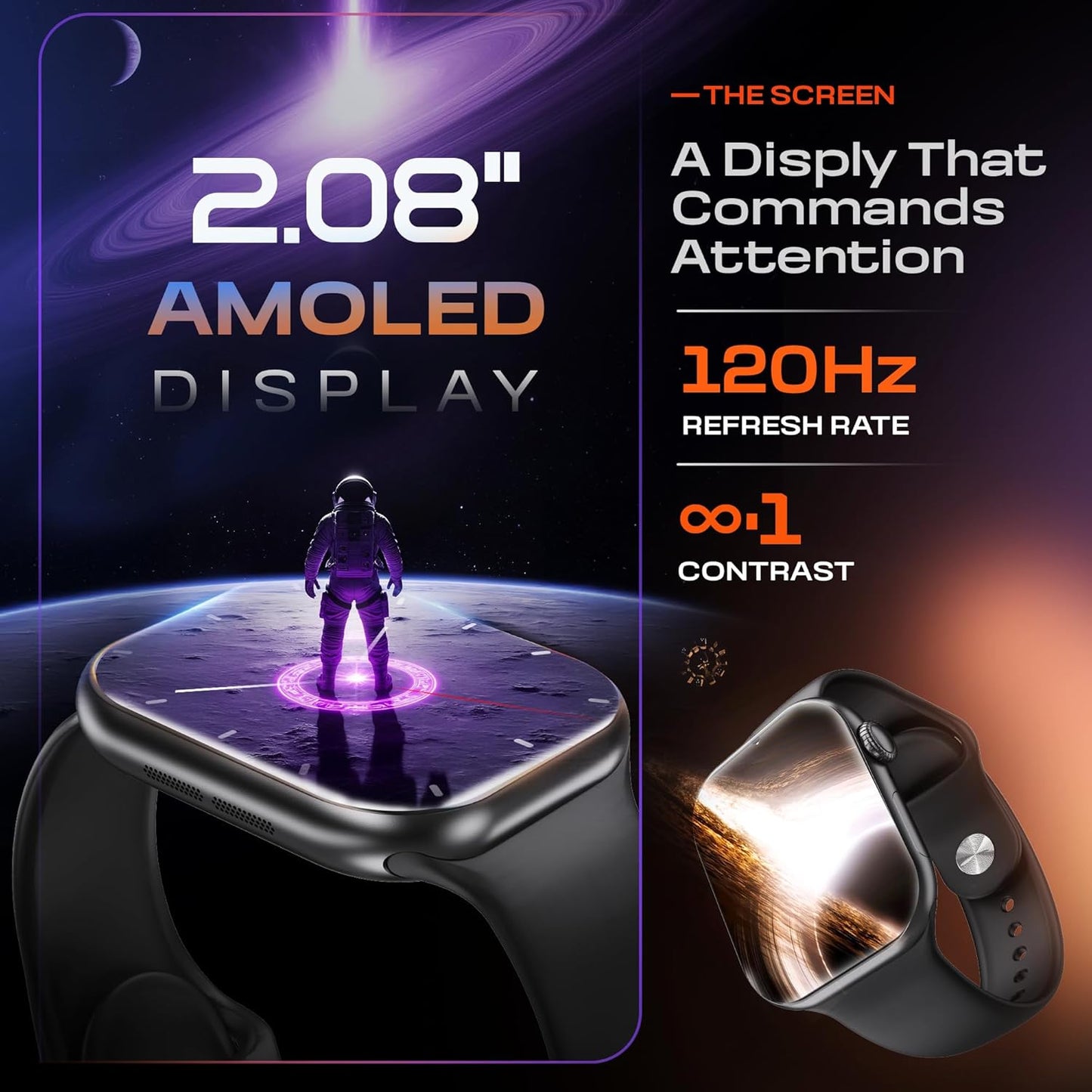 CrossBeats Nexus Pro Smart Watch for Man with Whatsapp & AI ChatGPT | 2.08" AMOLED 120Hz | 7-Day Battery | BP SpO2 Heart Sleep | NFC Compass Voice Recorder | Video Watch Face | iOS Android (Black)