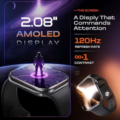CrossBeats Nexus Pro Smart Watch for Man with Whatsapp & AI ChatGPT | 2.08" AMOLED 120Hz | 7-Day Battery | BP SpO2 Heart Sleep | NFC Compass Voice Recorder | Video Watch Face | iOS Android (Black)
