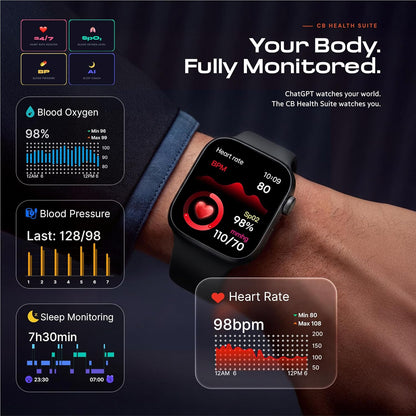 CrossBeats Nexus Pro Smart Watch for Man with Whatsapp & AI ChatGPT | 2.08" AMOLED 120Hz | 7-Day Battery | BP SpO2 Heart Sleep | NFC Compass Voice Recorder | Video Watch Face | iOS Android (Black)