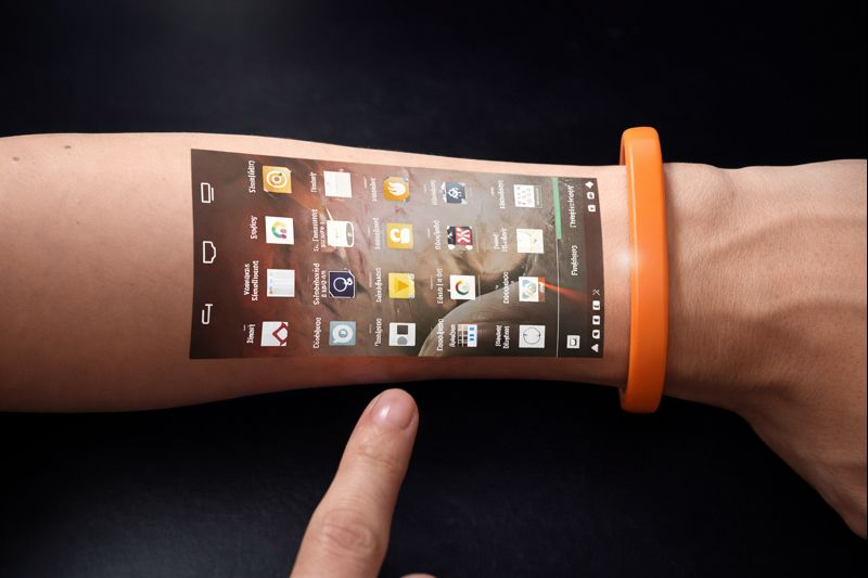 Cicret Bracelet wearable with a sleek design, featuring a touchscreen interface projected onto the skin for interactive use.