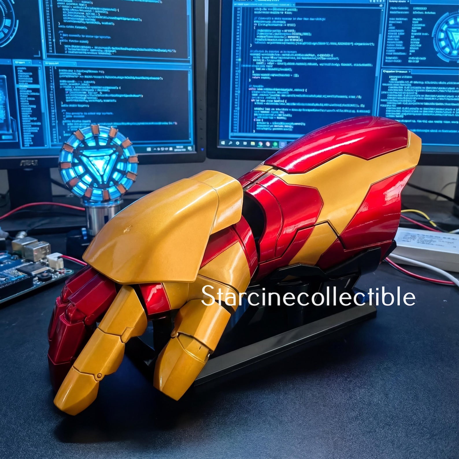 LED voice-controlled arm with touch sensor cosplay costume accessory by Cicret Bracelet, featuring glowing LED lights and sleek design.